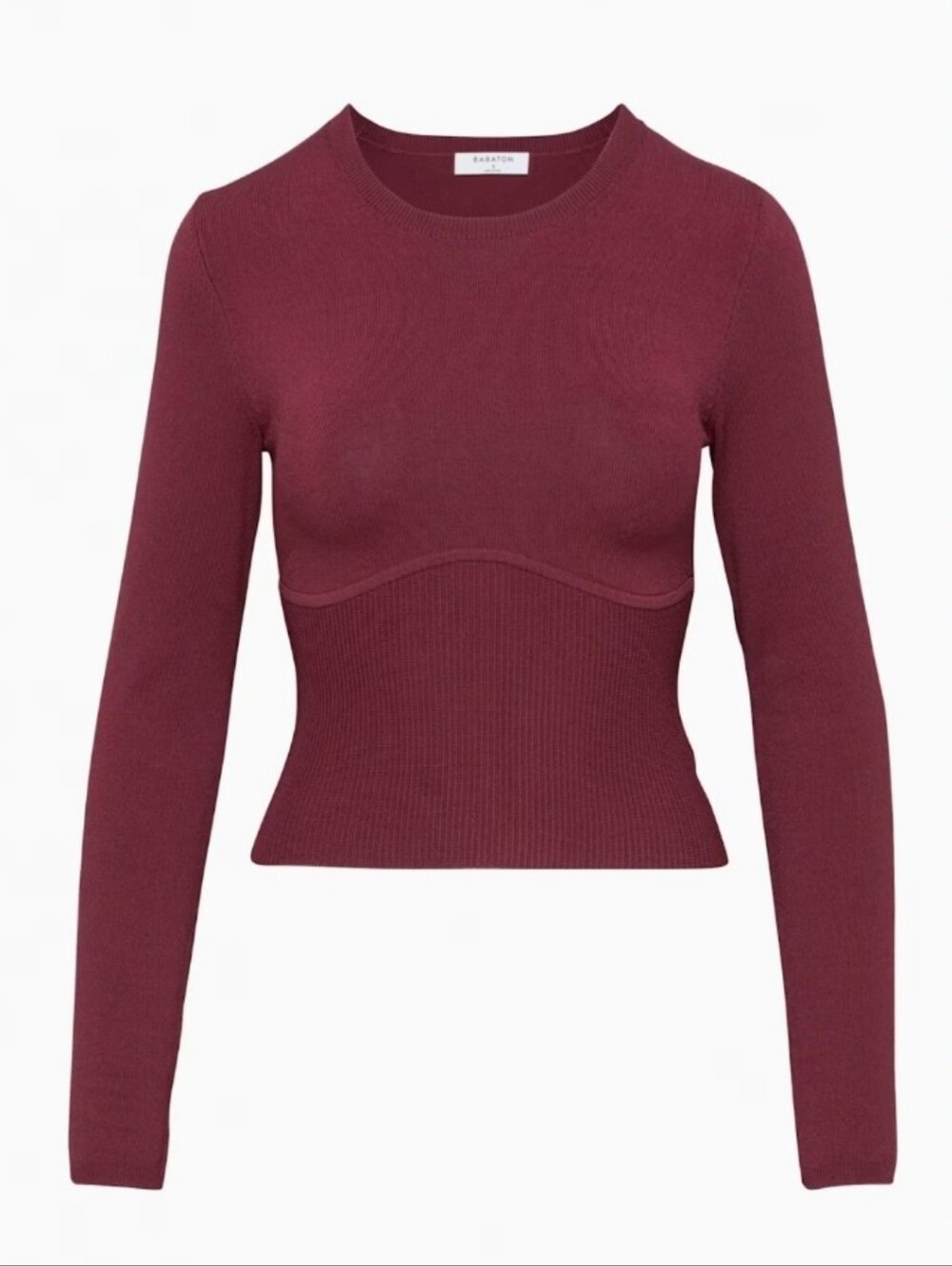 Aritzia Babaton Long Sleeve Ribbed Knit Top in Burgundy